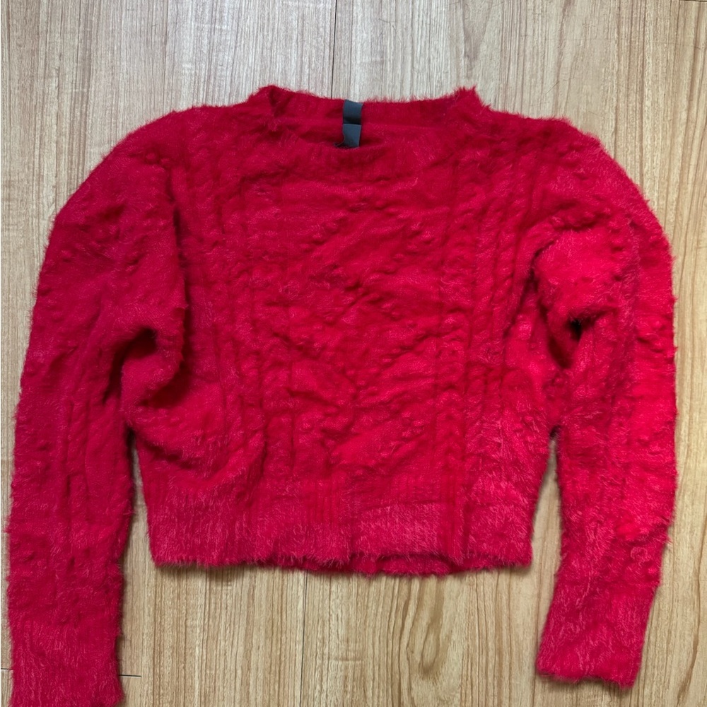 Francesca's Collections Vibrant Red Fuzzy  Crop Sweater